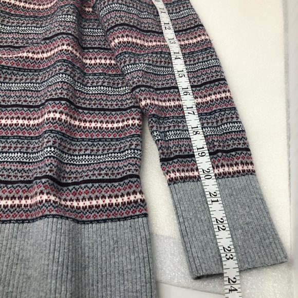 L.L. Bean Cardigan Fair Isle Cotton Cashmere Blend Sweater Gray Pink Size Large - Picture 11 of 14